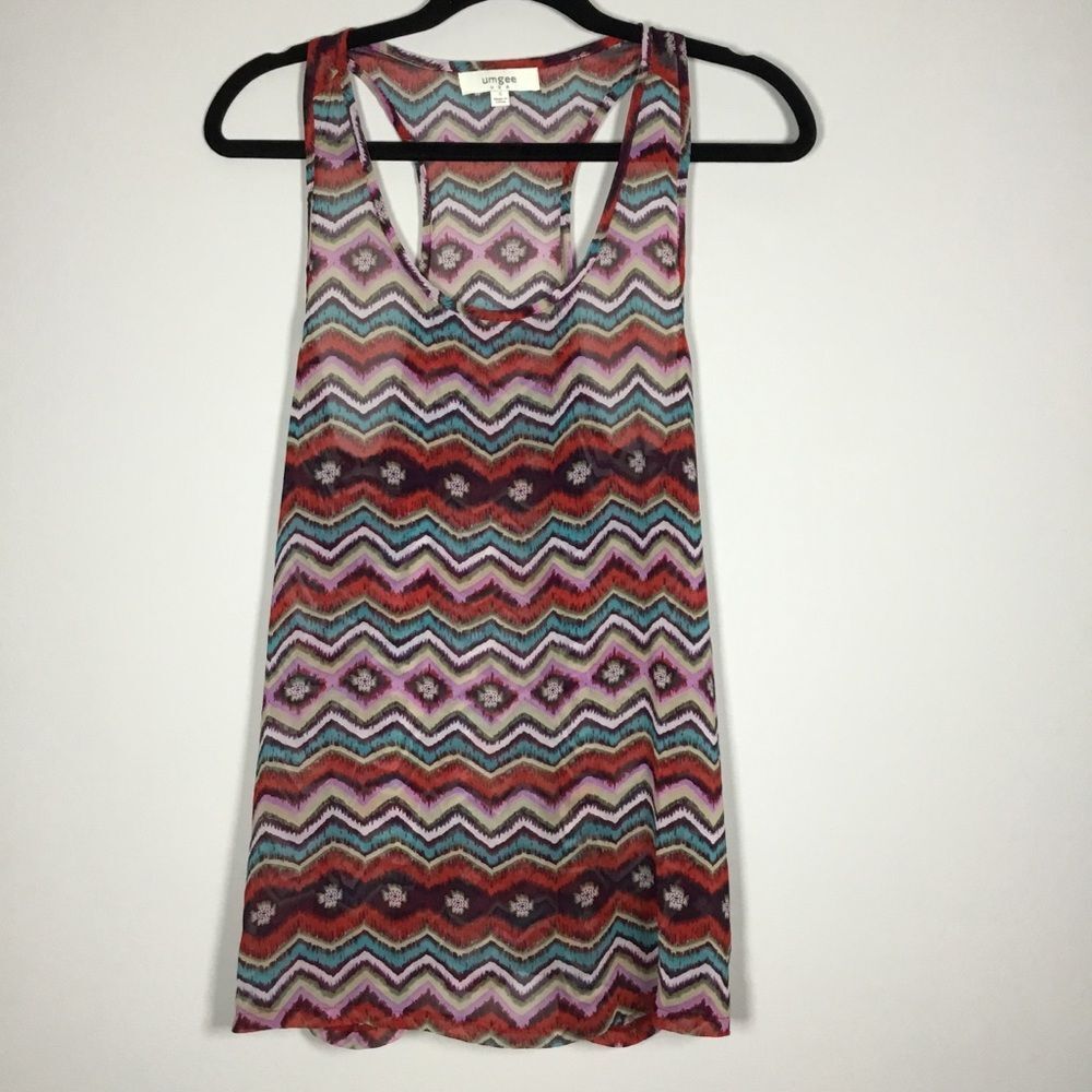 Sheer racer back multicolor tank for layering beach summer hippie boho beachy S